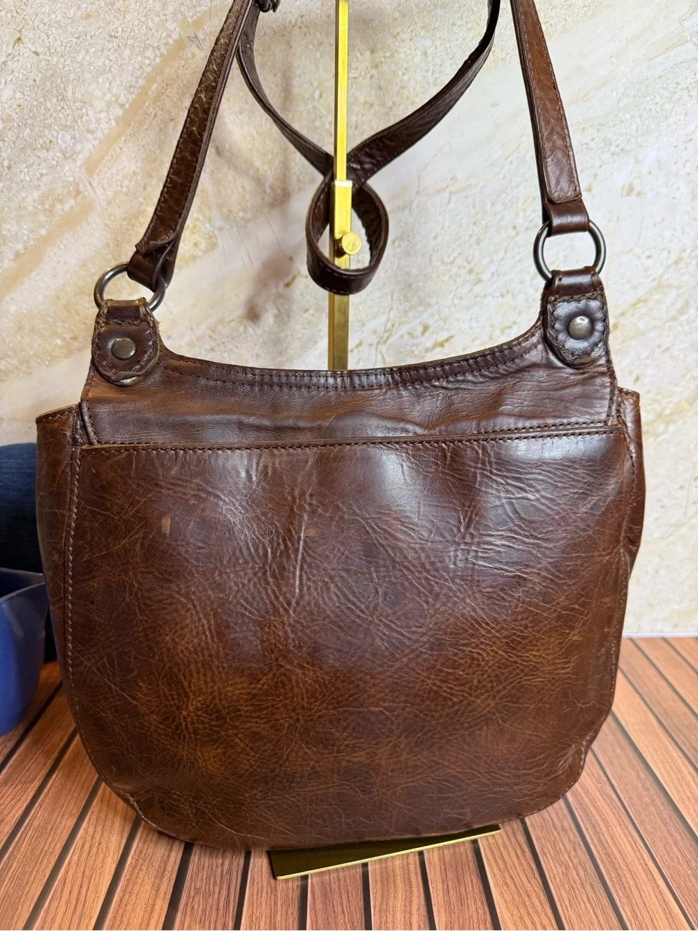 Frye Brown Distressed Leather Flap Crossbody Shoulder Bag Boho